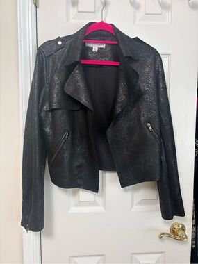 Catherine Malandrino Black Textured Faux Leather Moto Jacket